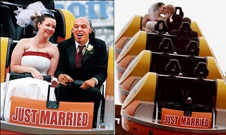 美国情侣过山车上办“刺激婚礼”