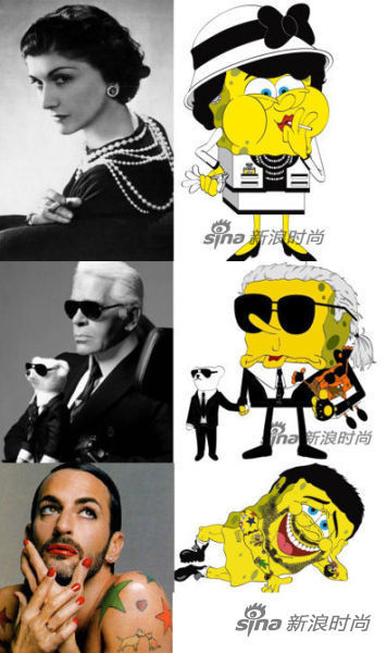 Chanel创始人Coco Chanel女士、时尚界的“老佛爷”Karl Lagerfeld、鬼才设计师Marc Jacobs都化身海绵宝宝