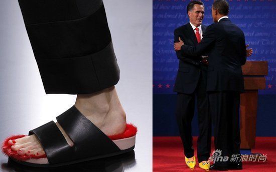网友恶搞Celine毛毛鞋，将其PS到美国总统候选人罗姆尼脚上
