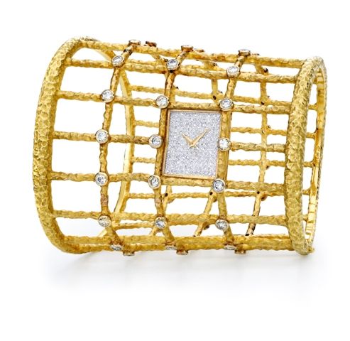 Piaget伯爵女式袖环腕表 黄金表带，全镶钻表