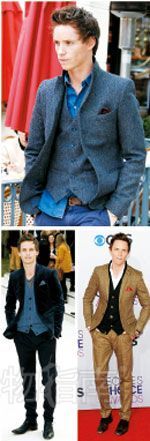 埃迪-雷德梅尼选择羊绒开衫穿在衬衣外面再套上西装上衣