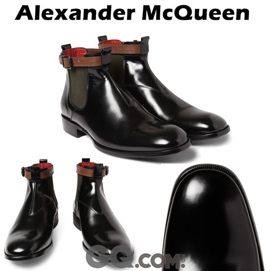 Alexander McQueen黑色亮皮切尔西靴 £573.78GBP