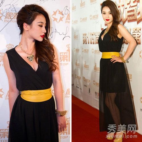 柳岩黑色透视裙秀美胸