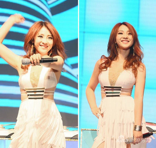 柳岩白色深V长裙跳骑马舞