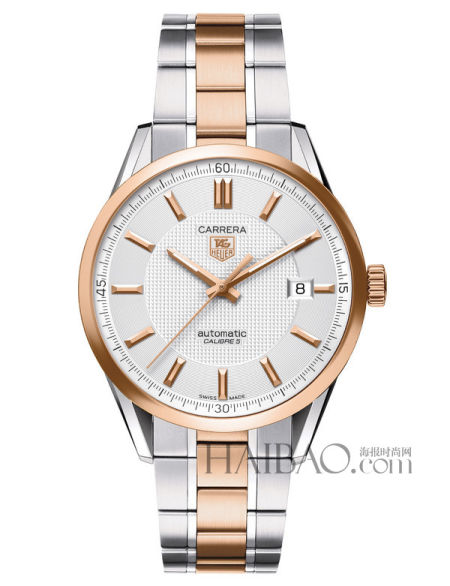 豪雅 (TAG Heuer) Calibre 5卡莱拉中国限量版自动男士腕表 (39mm) 玫瑰金银色表盘