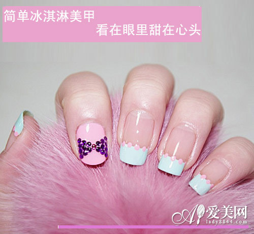 简约冰淇淋美甲DIY 情人节约会甜美爆棚