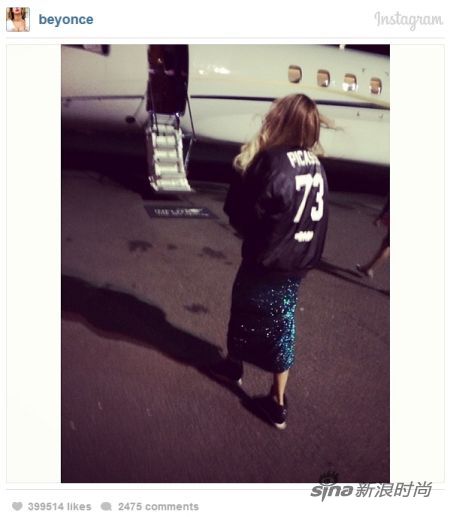 碧昂斯在社交网站上po出搭“飞的”的照片