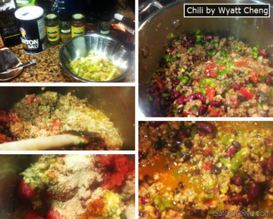 嗯.。。新鲜的肉。料理前晚，Wyatt 的厨房中的景象。