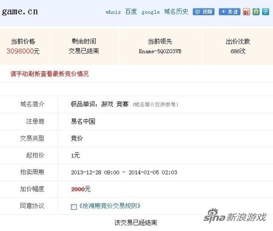 game.cn突破三百万价格大关