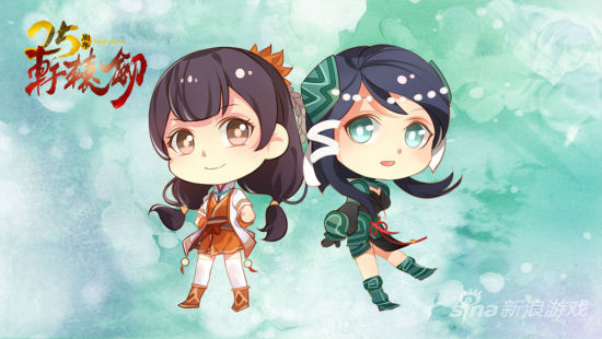 画师火楼绘制《轩辕剑》角色Q版全家福：子巧&蓉霜