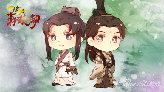 画师火楼绘制《轩辕剑》角色Q版全家福：姬良&桓远之