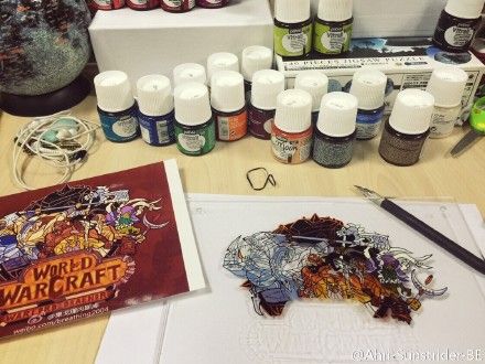 魔兽玩家自制德拉诺七雄主题玻璃画过程