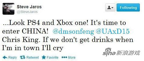 Steve Jaros发微博称要进军中国