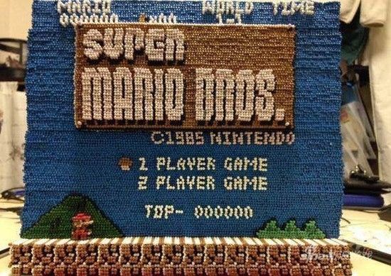 牙签组成的马里奥标题画面