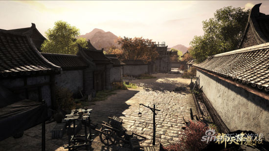 城镇街道的黄昏夕照