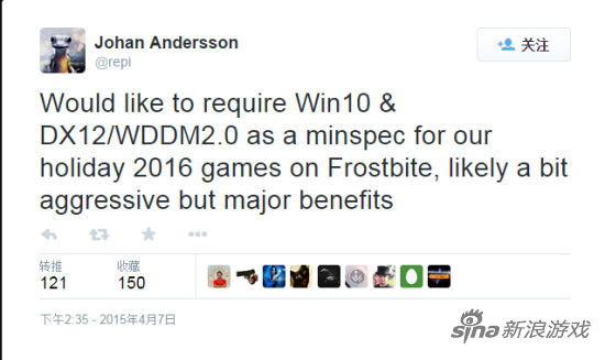 DICE的技术主管Johan Andersson推特截图