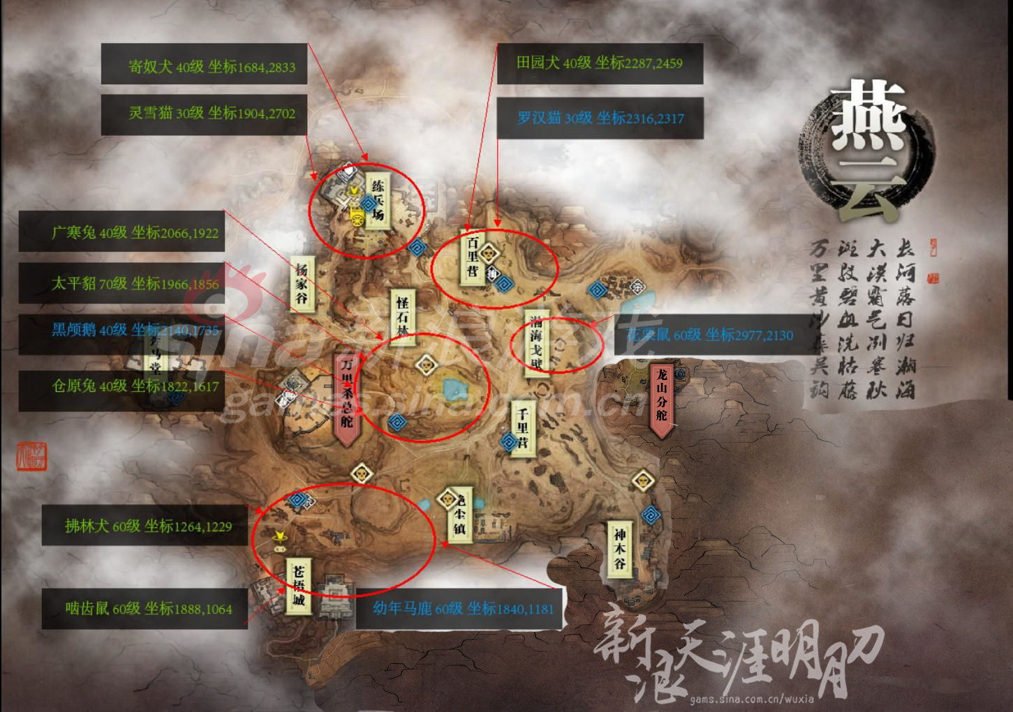 天涯明月刀燕云狩猎点坐标地图 燕云宠物坐标汇总