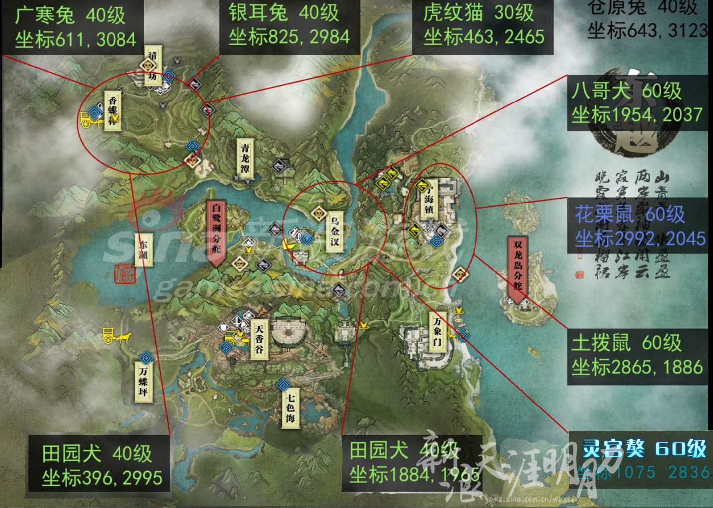 天涯明月刀东越狩猎点坐标地图 东越宠物坐标汇总