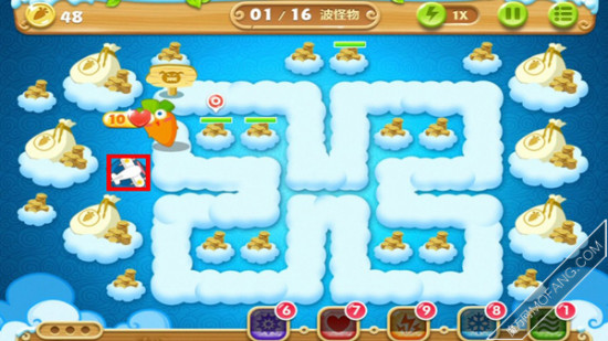 建造飞机塔升一级，清除金币山道具(获得大量金钱)