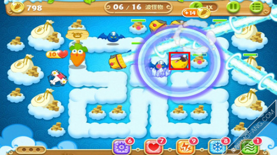 建造月亮塔(满级)，减速怪物