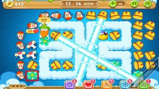 建造飞机塔和火箭塔(满级)，再建造一个风扇塔(减速怪物)