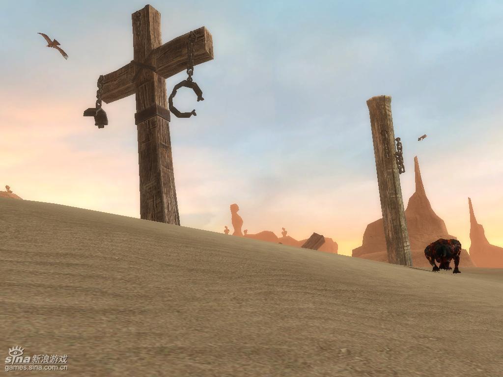 地图介绍-死亡沙漠 飞沙,尸骸,风化残破的刑具…… 四处游荡,浑身血污