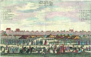 1655年8月，荷兰使团抵达广州，藩王出城欢迎