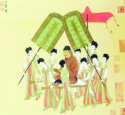 唐代阎立本所绘《步辇图》中的唐太宗盘腿而坐