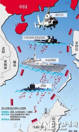 南海大規模軍演參演兵力示意圖 制圖/潘璠