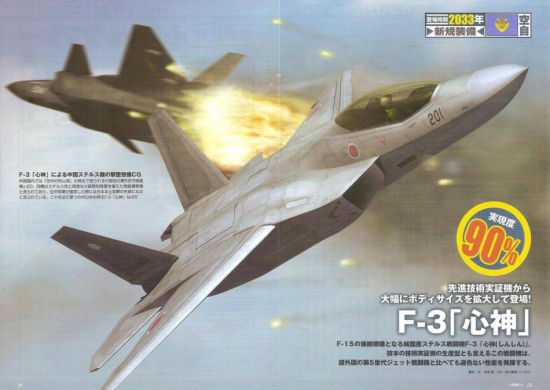 资料图：日本F-3心神战机击落中国歼20假想图