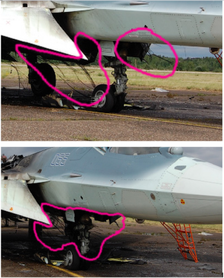 资料图：红圈中可见被烧坏后散落下来的碳纤维部件