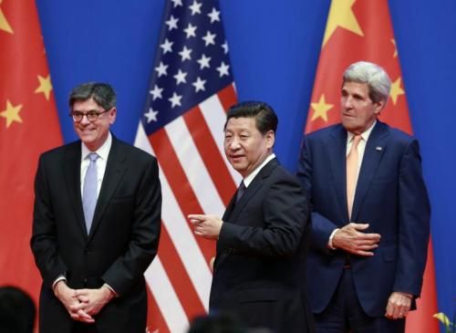 2014年7月9日，第六轮中美战略经济对话在京举行，习近平、克里出席开幕式 