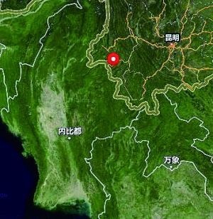 　　缅甸军机炸弹落入中方境内位置示意图