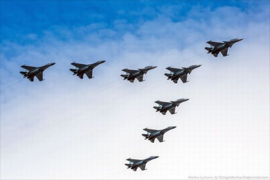 Su-33战斗机与Su-27/30战斗机编队飞行 