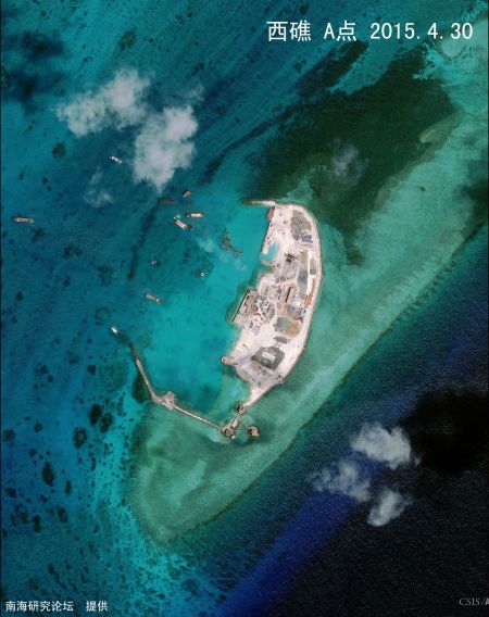 越南在南海岛礁填海卫星图
