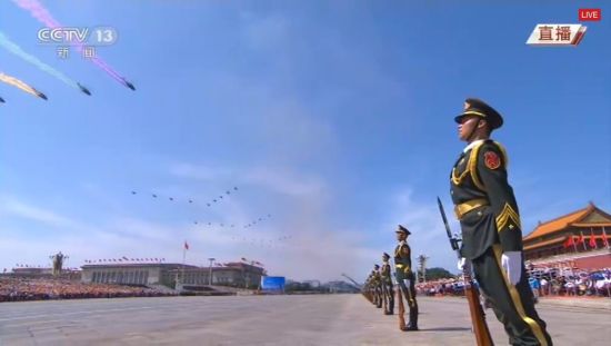 空中收阅方队通过天安门接受检阅