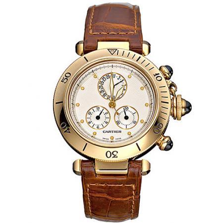 cartier卡地亚 金色pasha三眼18k玫瑰金男士奢华腕表