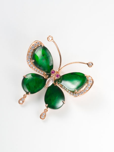 玫瑰金镶钻翡翠胸针