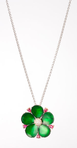 玫瑰金镶钻翡翠胸坠