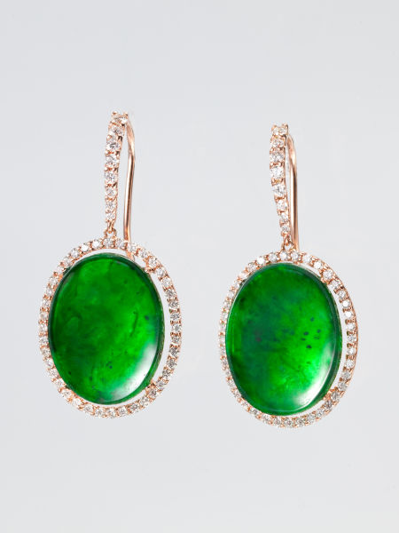 玫瑰金镶钻翡翠耳环