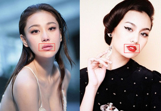 张馨予和迪丽娜尔都有着同样丰满的小朱唇 