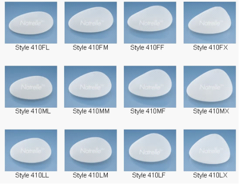 “Natrelle 410”硅胶乳房假体的16种外形