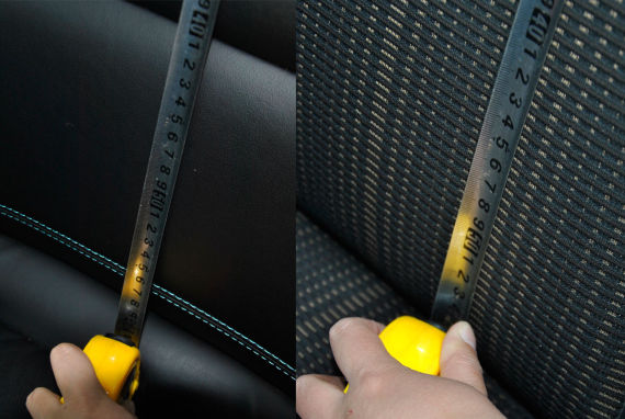 左为创酷座椅靠背长度超过60cm，而另一车型座椅靠背长度不足60cm