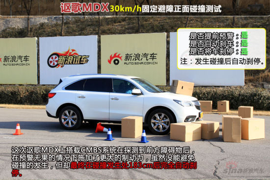 讴歌MDX 30km/h固定避障正面碰撞测试