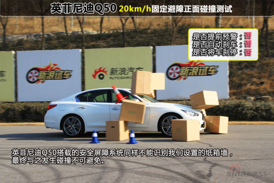英菲尼迪Q50 20km/h固定避障正面碰撞测试