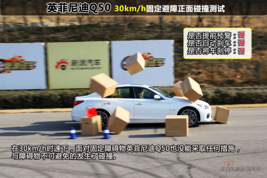 英菲尼迪Q50 30km/h固定避障正面碰撞测试