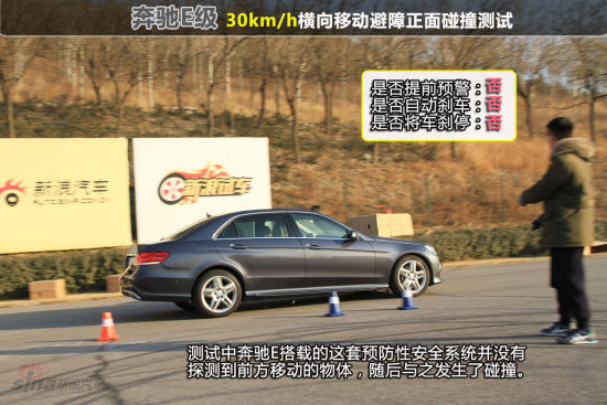 奔驰E级 30km/h横向移动避障正面碰撞测试