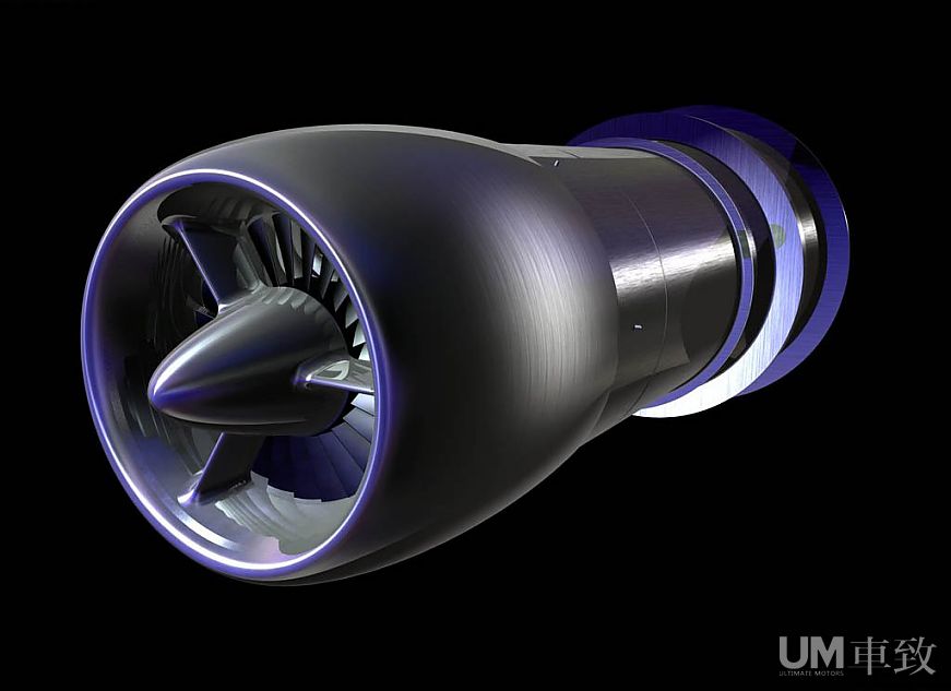 采用混合动力系统,包括4个195马力的电动机和两个小型燃气轮机,其百