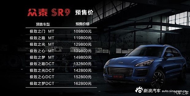 预售10.98万起 众泰SR9 11月11日将上市