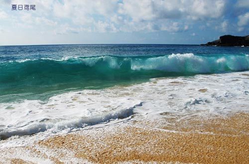 海浪清澈透明呈现翡翠色
